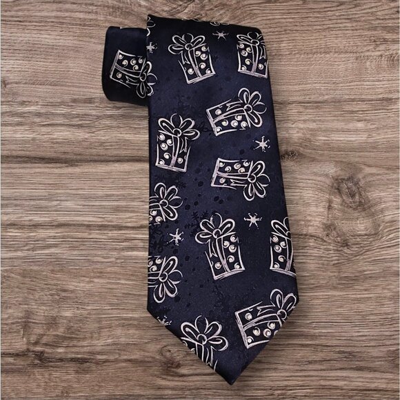 Men’s Christmas Gift Box Pattern Necktie Holiday Novelty Tie - Picture 2 of 4